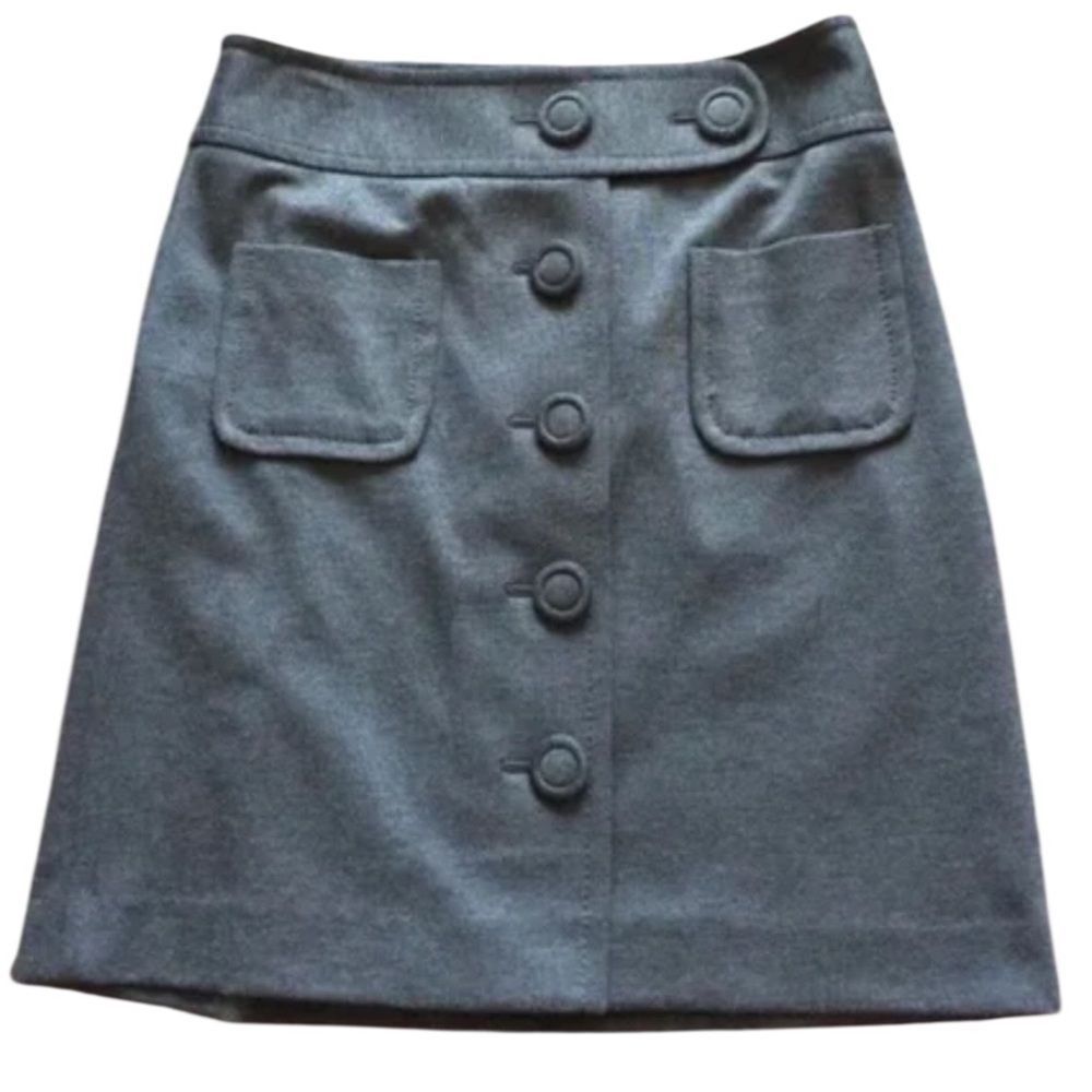 LOFT Charcoal Gray Button-Front Mini Skirt 8 petite
